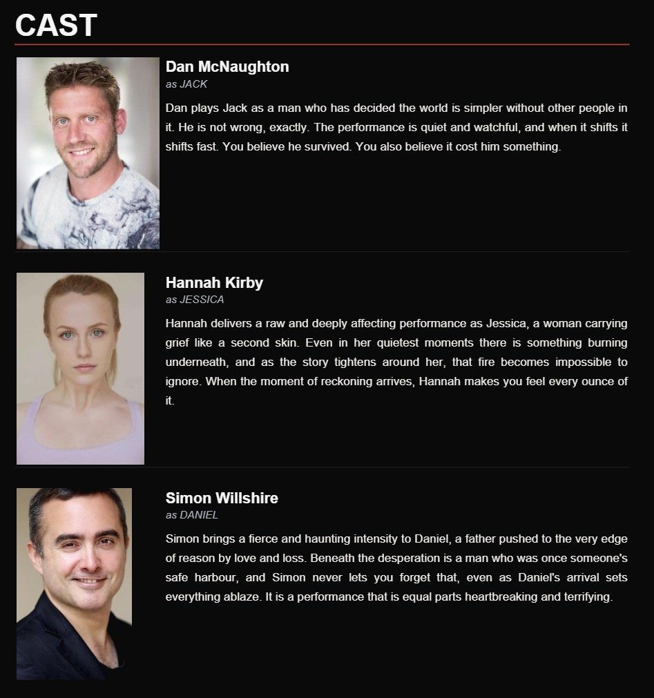 Havenfall cast: Dan McNaughton as Jack, Hannah Kirby as Jessica, Simon Willshire as Daniel